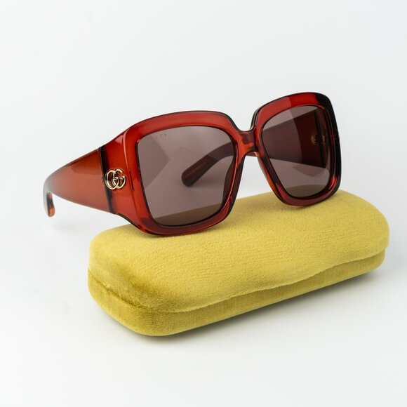 Gucci Women Sunglasses Transparent Burgundy Square GG1402S 003 NEW AUTHENTIC - Picture 1 of 14
